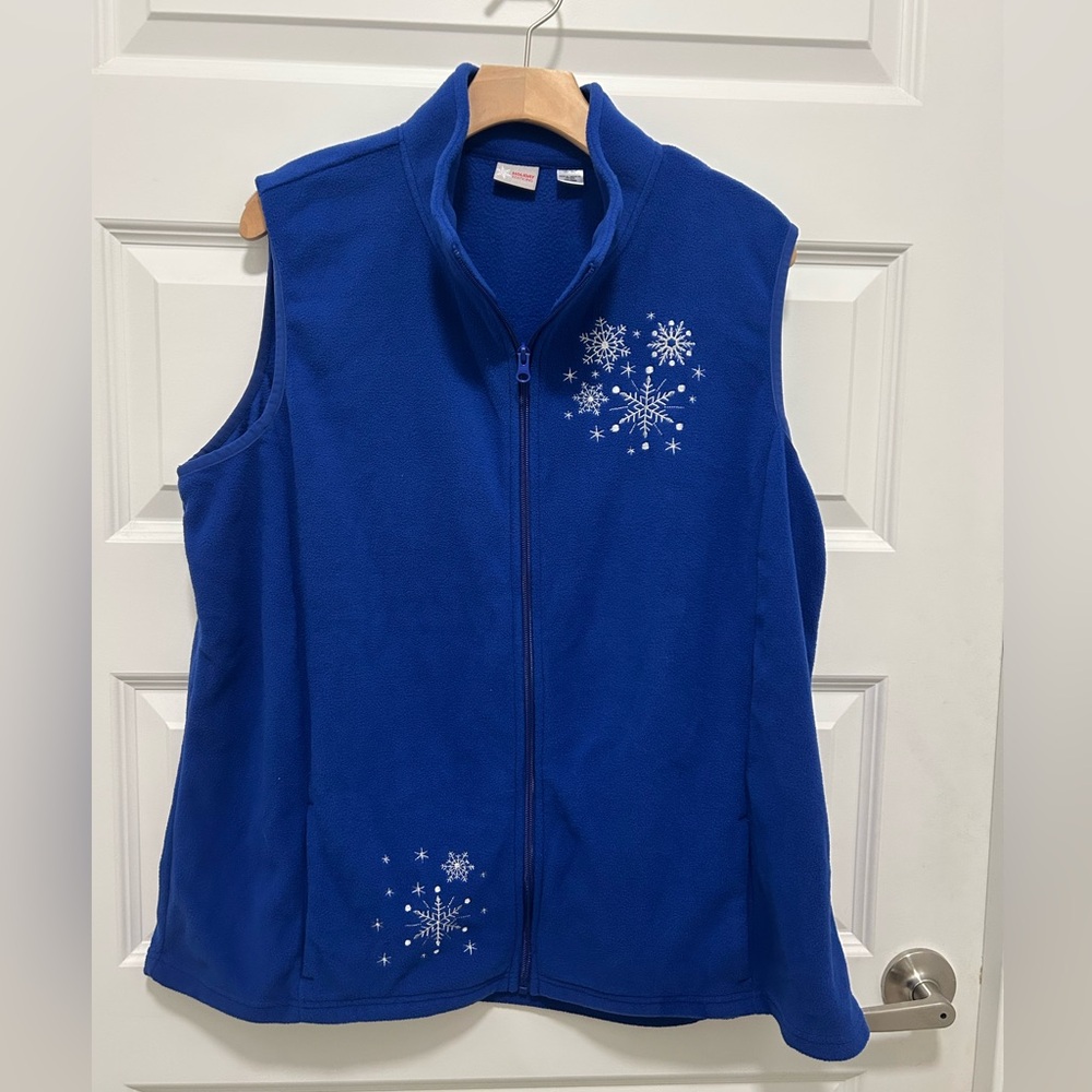 Holiday Editions Royal Blue Fleece Vest with Snowflake Design Plus